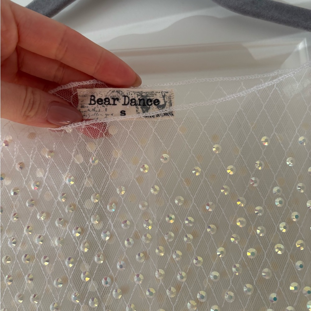 Bear Dance White Sheer Rhinestone Crop Hoodie - Picture 6 of 7